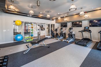 Fully Equipped Fitness Center at Abberly CenterPointe Apartment Homes by HHHunt, Midlothian, VA